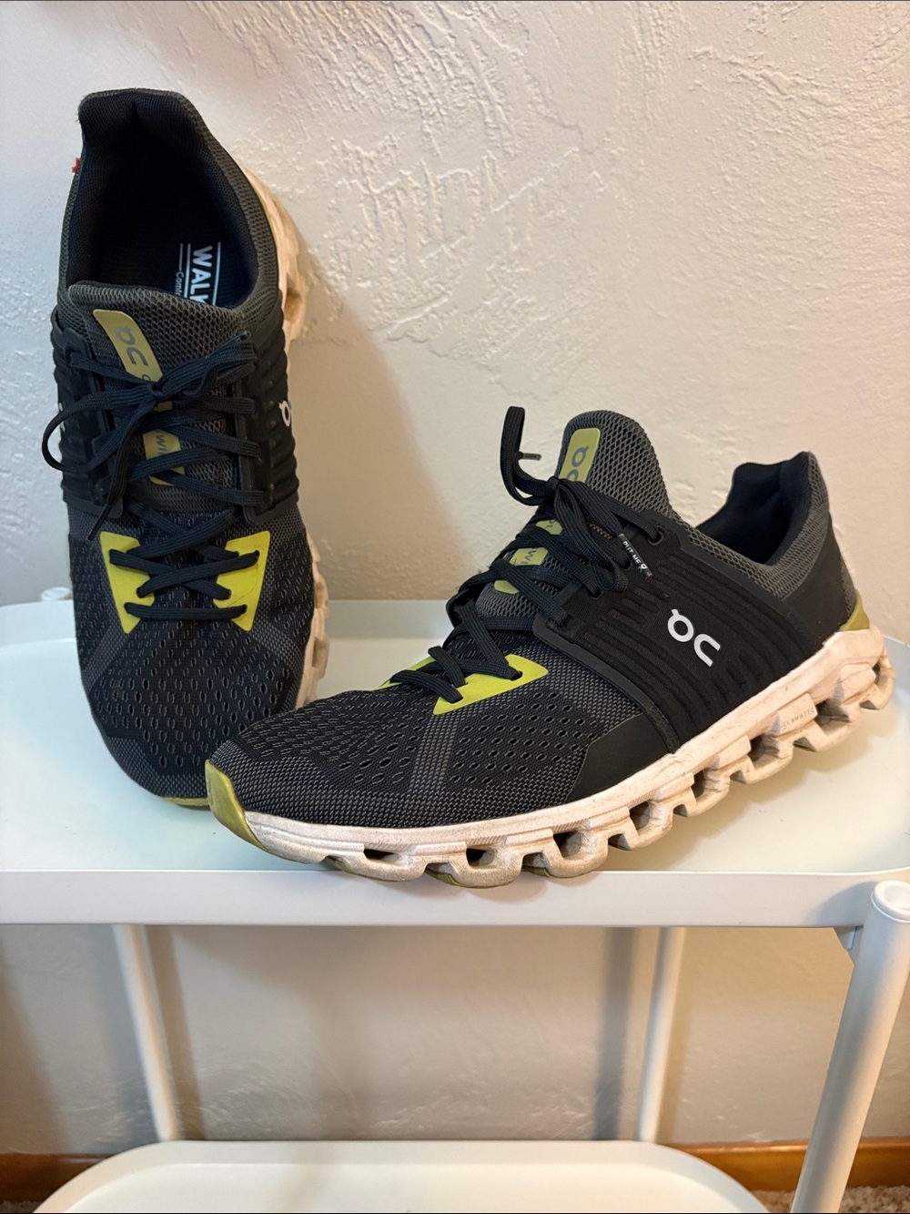 On Running Cloud Athletic Shoes — Black with Olive Green Accents